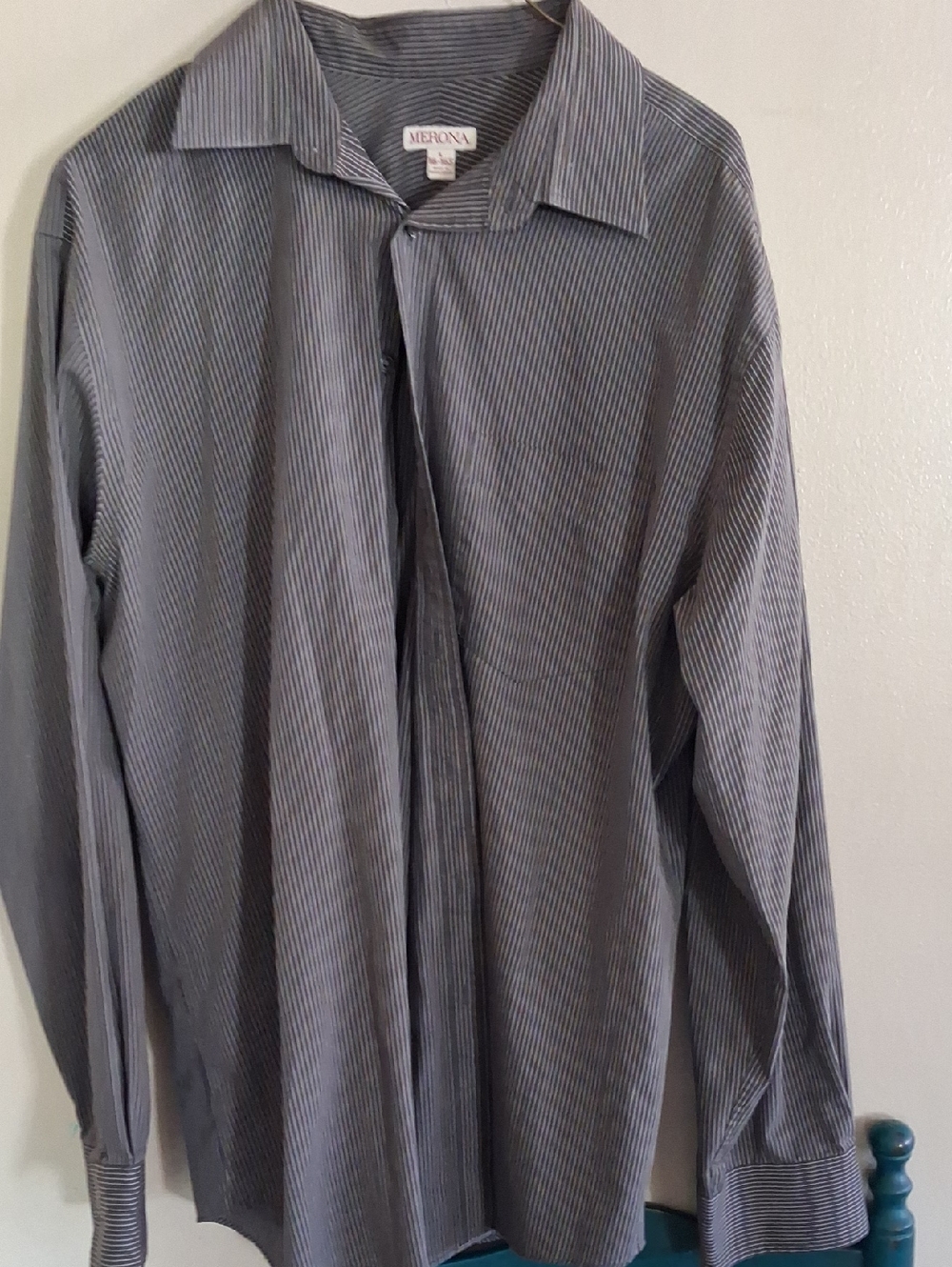 Merona Men's Gray Pinstripe Button-Up Dress Shirt